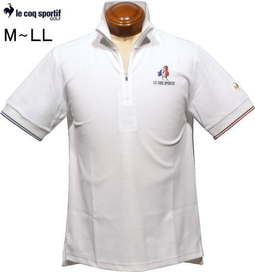ルコックゴルフ　メンズ　ハーフジップ半袖ポロシャツ　QGMXJA23　ホワイト