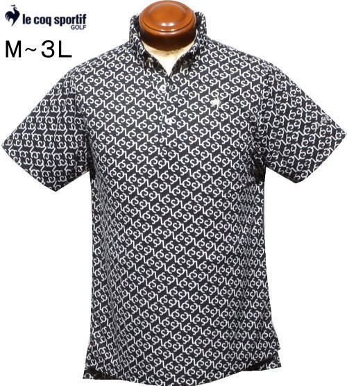 ルコックゴルフ　メンズ　ボタンダウン半袖ポロシャツ　QGMXJA53　ネイビー