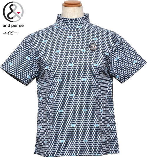 アンパスィ レディース モックネック半袖シャツ AFS9556X1 ネイビー