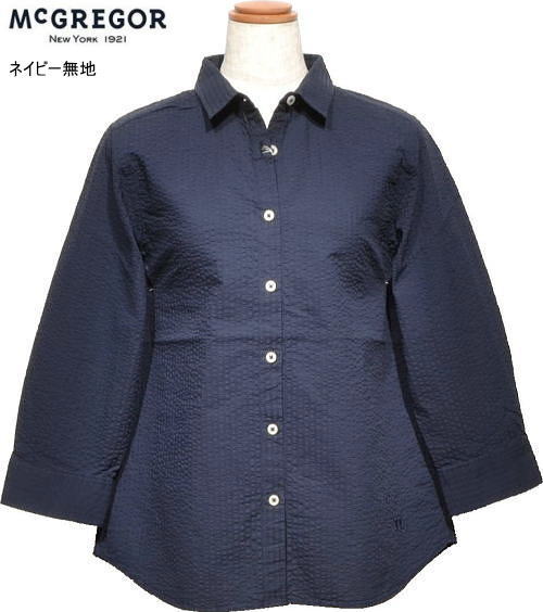 マックレガー レディース 七分袖シャツ 311156501 ネイビー無地