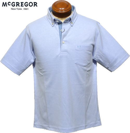 マックレガー　メンズ　ボタンダウン半袖ポロシャツ　111624504　ブルー
