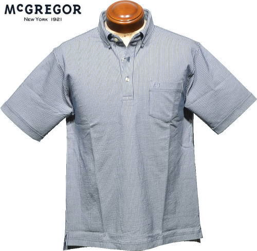 マックレガー メンズ ボタンダウン半袖ポロシャツ 111625101 グレーネイビー