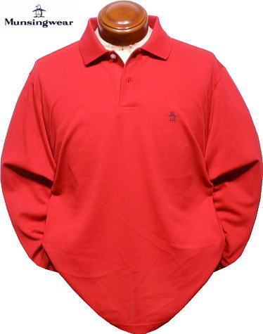 マンシング メンズ ワンポイント刺繡入り定番長袖ポロシャツ MG5FLS00M レッド