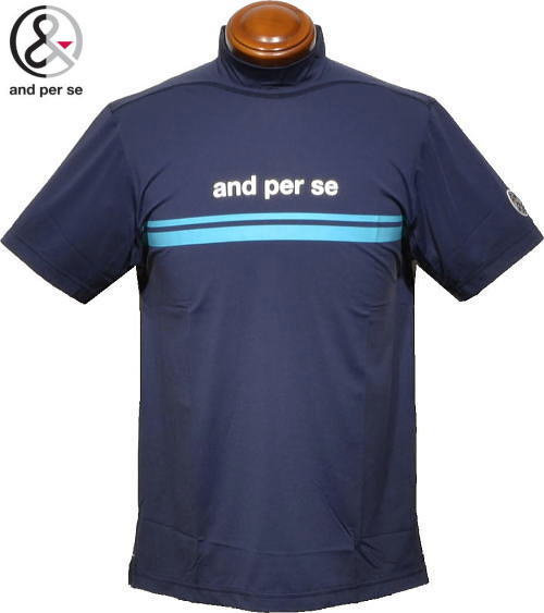 アンパスィ メンズ モックネック半袖シャツ AMS9535V4 ネイビー